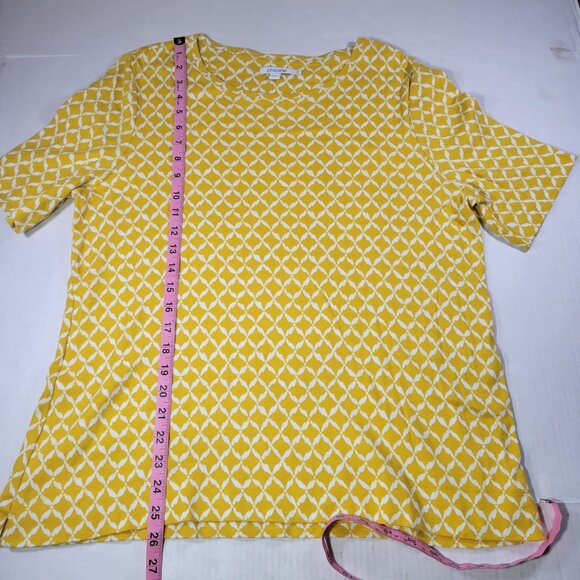 Chicos Women Yellow Diamond Pattern Causal Short Sleeve Cotton Top Size L - Picture 5 of 6